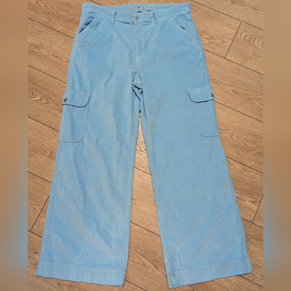 American Eagle Pants Plus 16 Sky Blue Super High Rise Baggy Wide Leg Corduroy - Picture 2 of 6